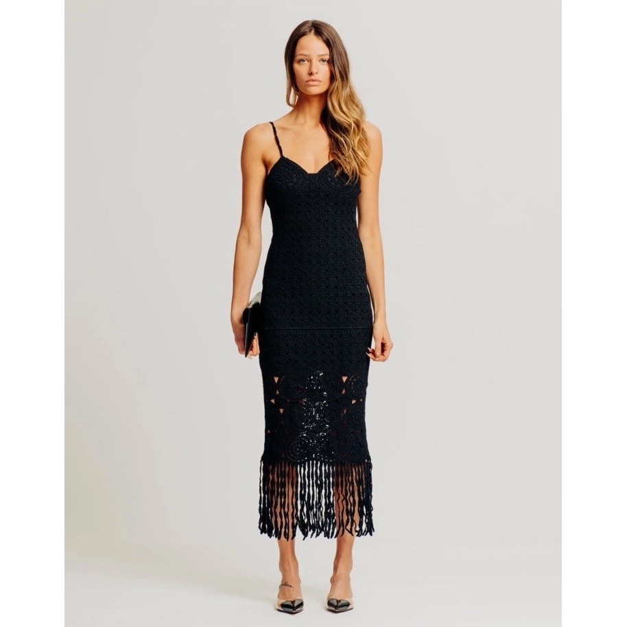 Torn By Ronny Kobo Anthropology Crochet Toby Dress Size Large Nwot Black